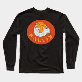 Gray Tabby Kitty Cat Basketball Ballin' Long Sleeve T-Shirt